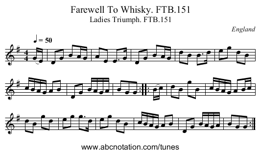 Farewell To Whisky. FTB.151 - staff notation