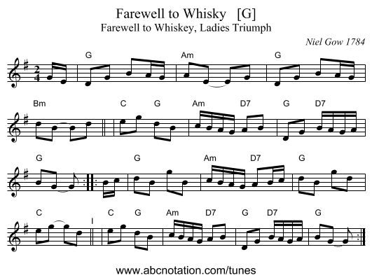Farewell to Whisky   [G] - staff notation