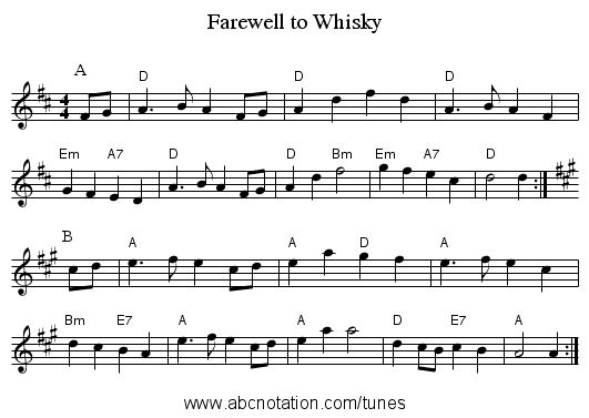 Farewell to Whisky - staff notation