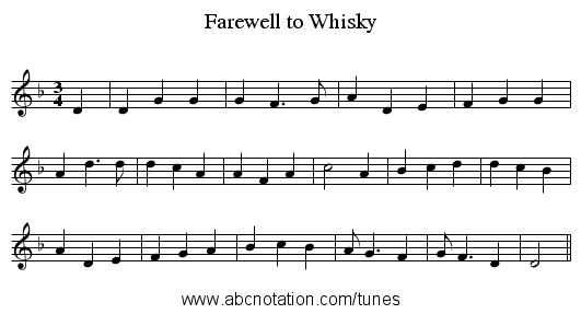 Farewell to Whisky - staff notation