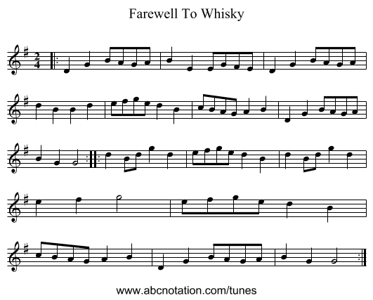 Farewell To Whisky - staff notation
