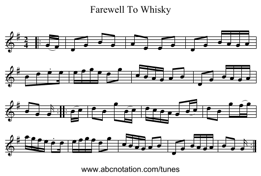 Farewell To Whisky - staff notation