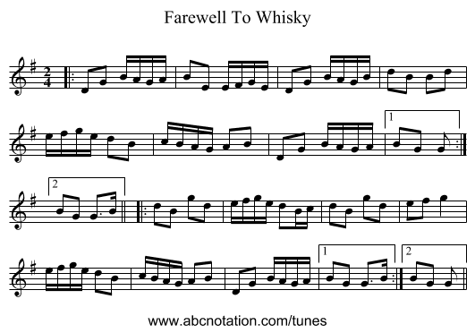 Farewell To Whisky - staff notation