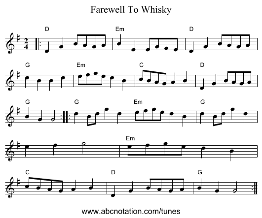 Farewell To Whisky - staff notation
