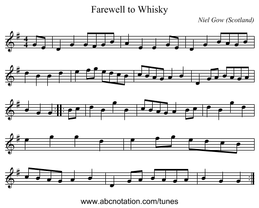 Farewell to Whisky - staff notation