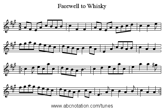 Farewell to Whisky - staff notation