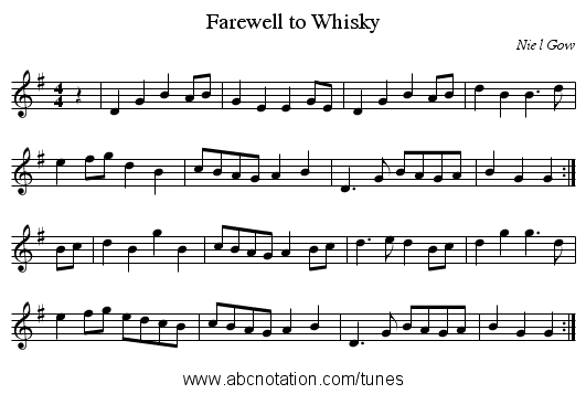 Farewell to Whisky - staff notation
