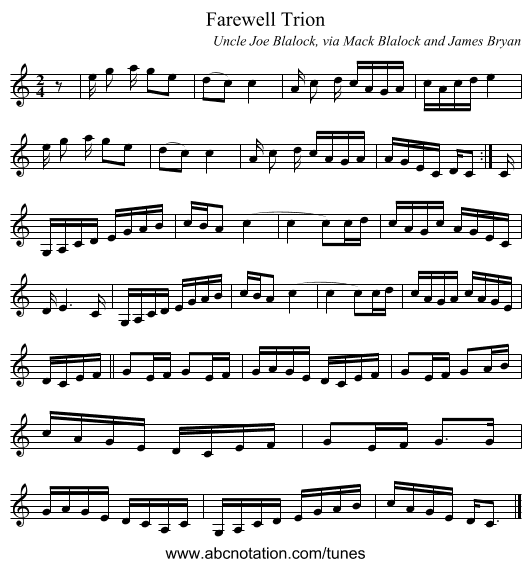 Farewell Trion - staff notation