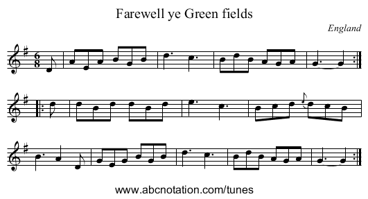 Farewell ye Green fields - staff notation