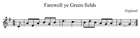 Farewell ye Green fields - staff notation