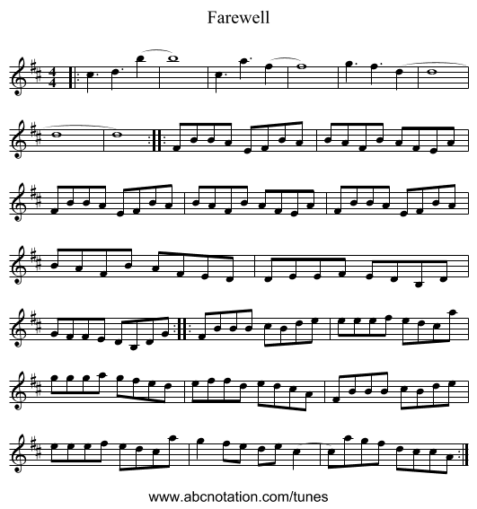 Farewell - staff notation