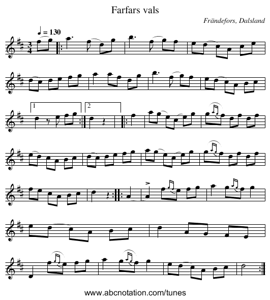Farfars vals - staff notation