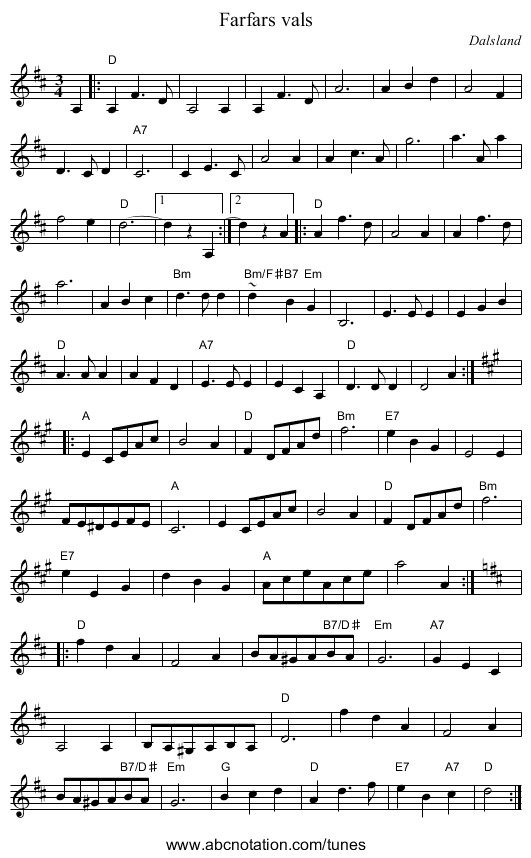 Farfars vals - staff notation