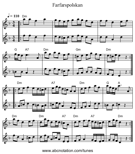 Farfarspolskan - staff notation