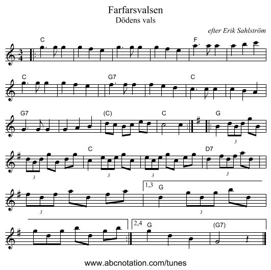 Farfarsvalsen - staff notation