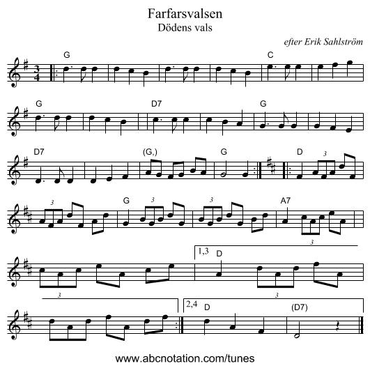 Farfarsvalsen - staff notation