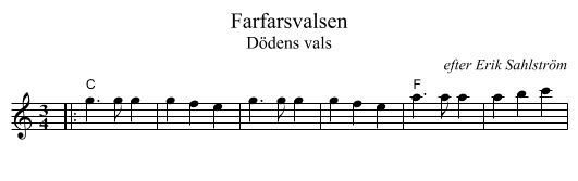 Farfarsvalsen - staff notation