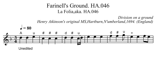 Farinell's Ground. HA.046 - staff notation