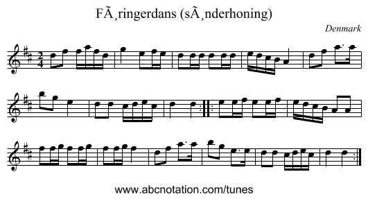 FÃ¸ringerdans (sÃ¸nderhoning) - staff notation