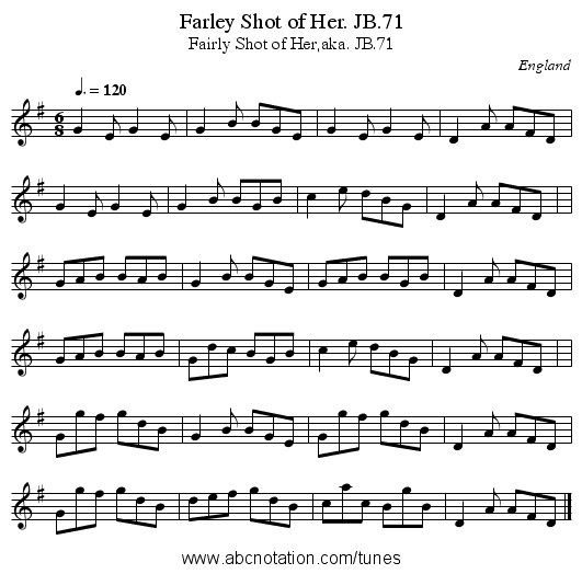Farley Shot of Her. JB.71 - staff notation