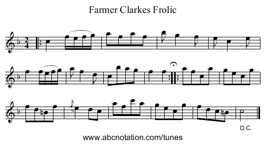 Farmer Clarkes Frolic - staff notation