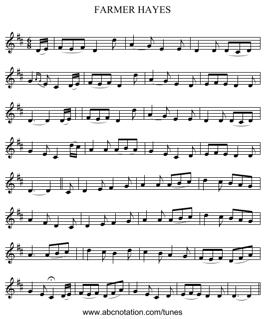 FARMER HAYES - staff notation