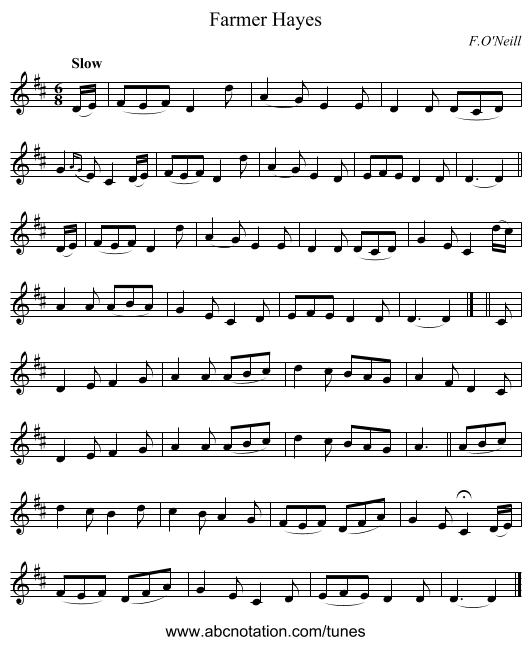 Farmer Hayes - staff notation