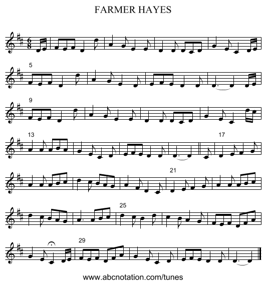 FARMER HAYES - staff notation