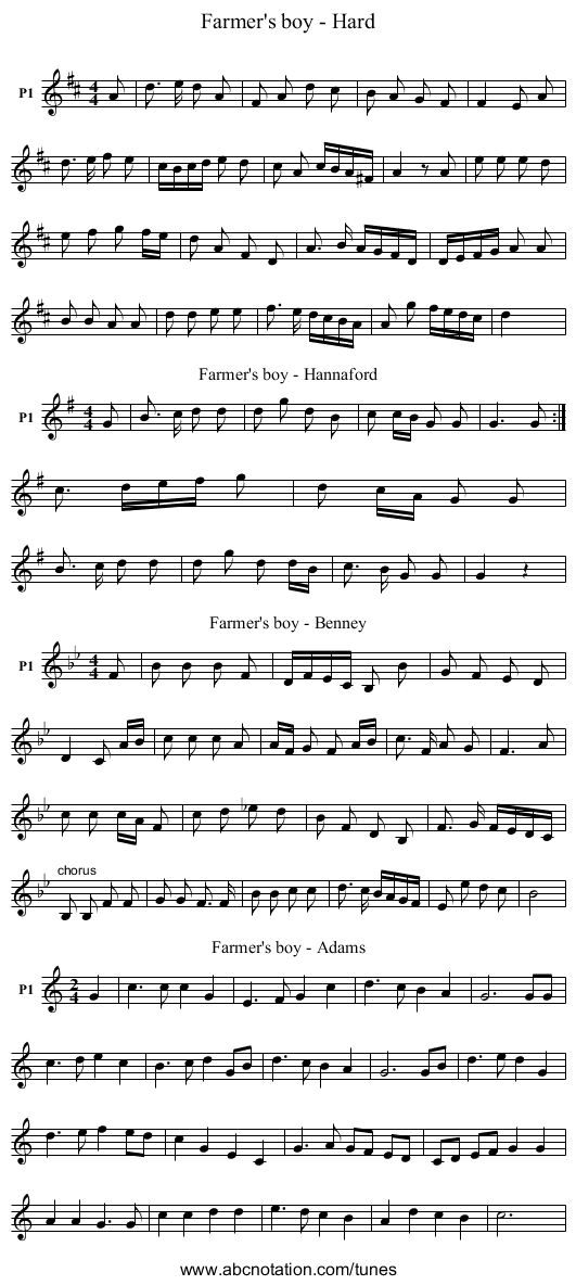Farmer's boy - Hard - staff notation