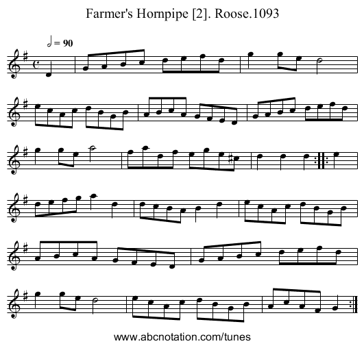 Farmer's Hornpipe [2]. Roose.1093 - staff notation