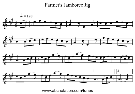 Farmer's Jamboree Jig - staff notation