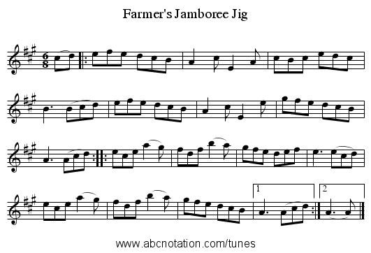 Farmer's Jamboree Jig - staff notation
