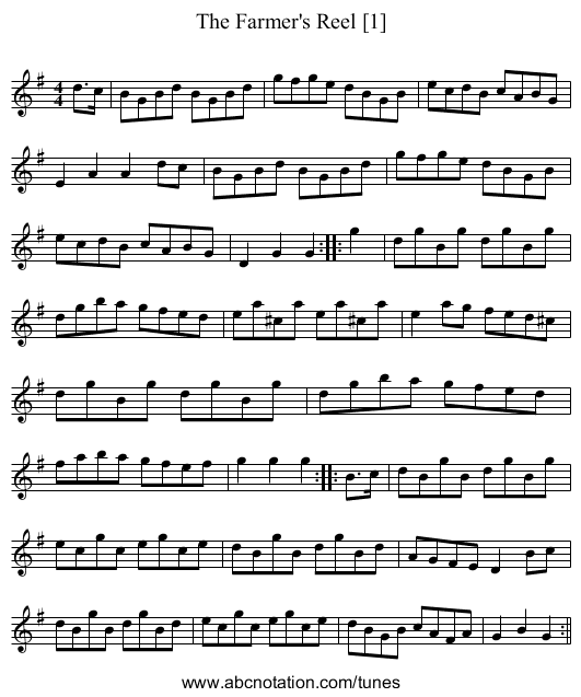 Farmer's Reel [1], The - staff notation