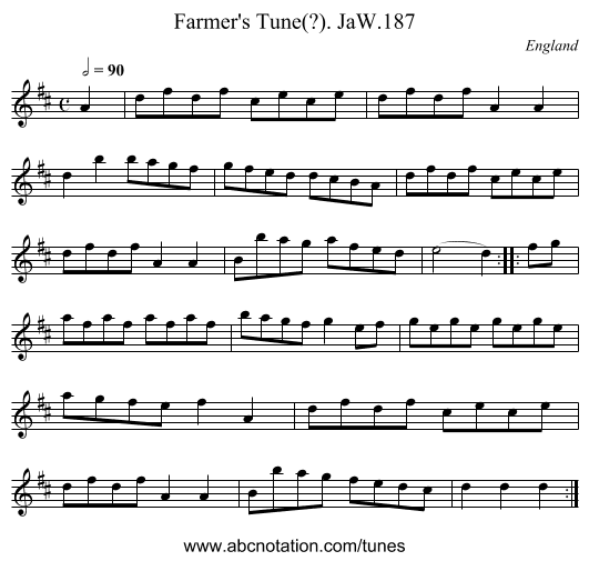 Farmer's Tune(?). JaW.187 - staff notation