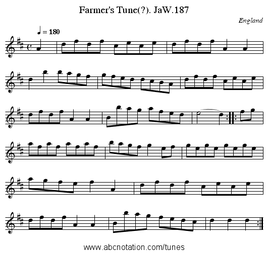 Farmer's Tune(?). JaW.187 - staff notation