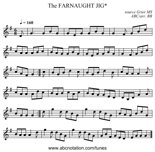 FARNAUGHT JIG*, The - staff notation