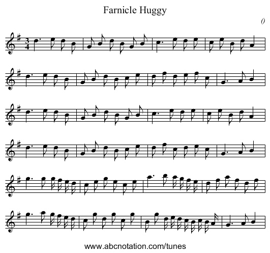 Farnicle Huggy - staff notation