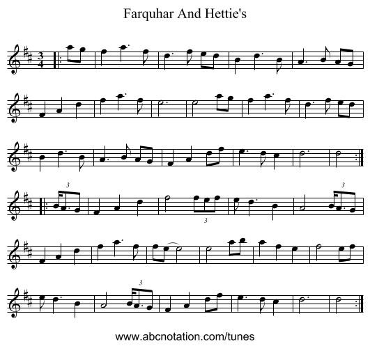 Farquhar And Hettie's - staff notation
