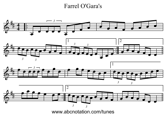 Farrel O'Gara's - staff notation