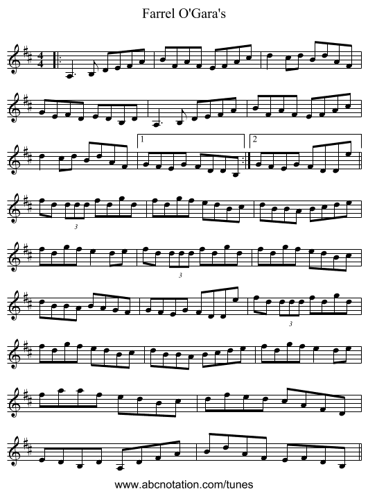 Farrel O'Gara's - staff notation