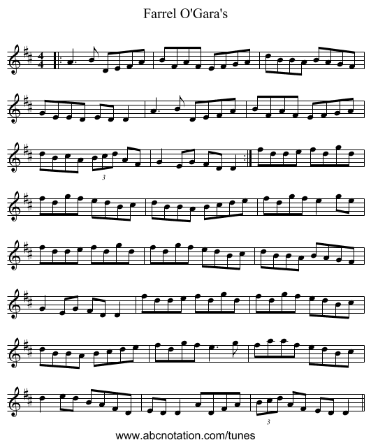 Farrel O'Gara's - staff notation