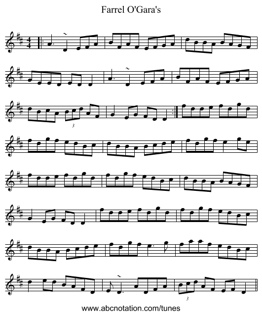 Farrel O'Gara's - staff notation