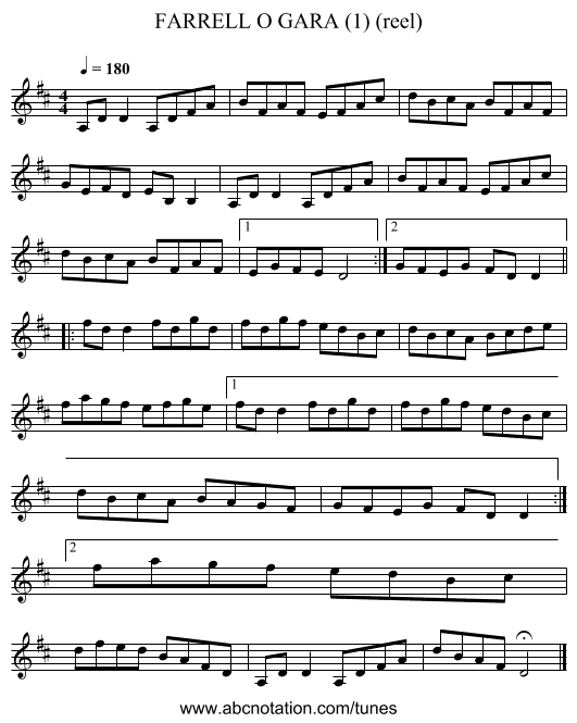 FARRELL O GARA (1) (reel) - staff notation