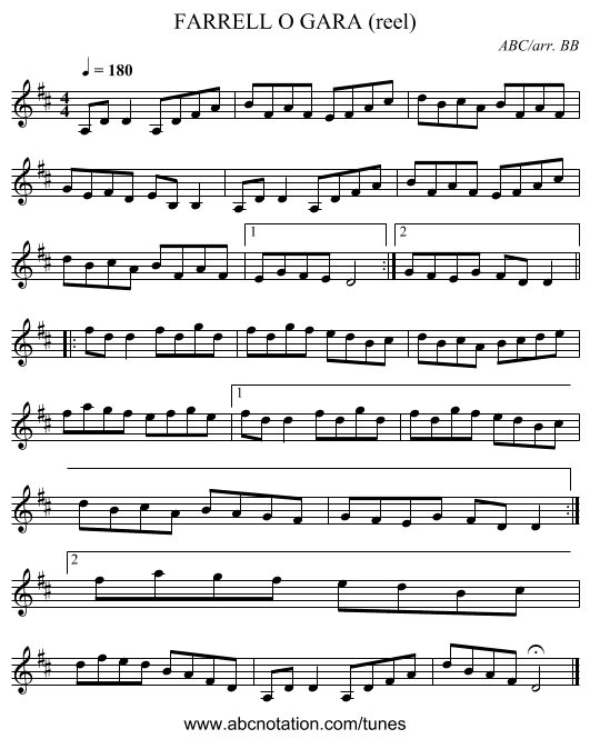 FARRELL O GARA (reel) - staff notation