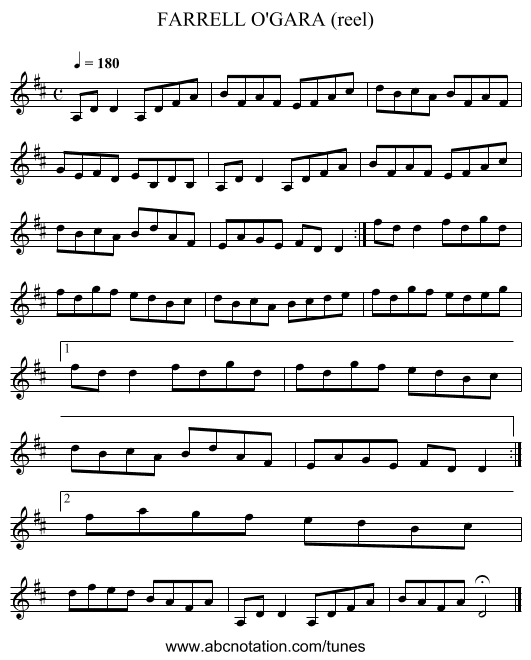 FARRELL O'GARA (reel) - staff notation