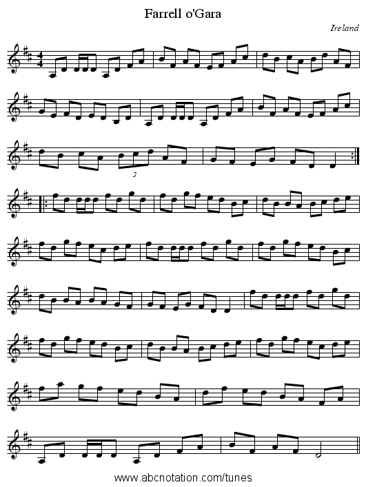 Farrell o'Gara - staff notation