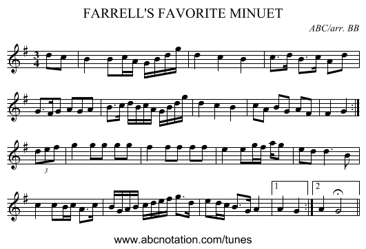 FARRELL'S FAVORITE MINUET - staff notation