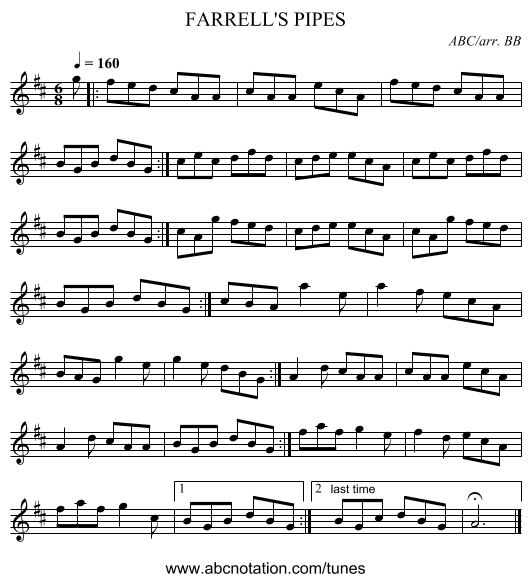 FARRELL'S PIPES - staff notation