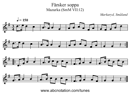 Färsker soppa - staff notation