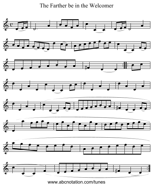 Farther be in the Welcomer, The - staff notation
